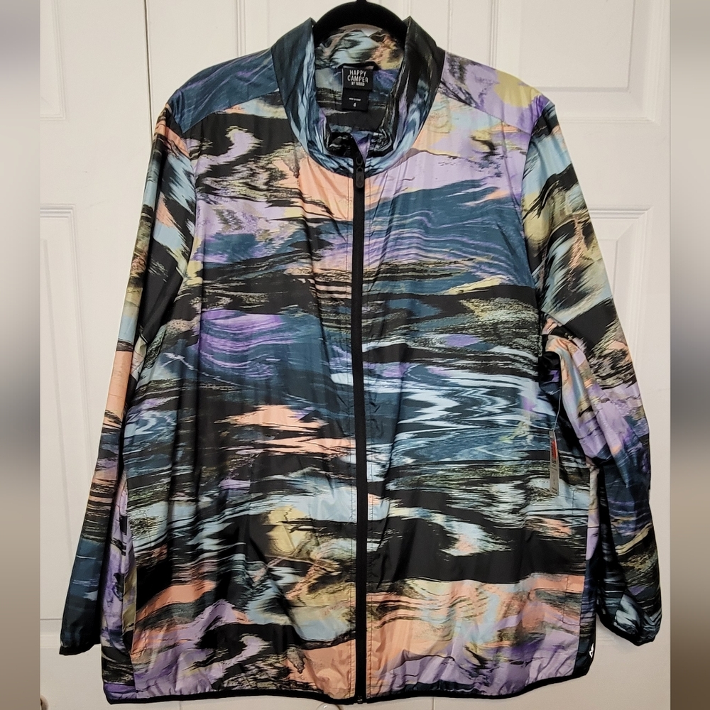 #570- TORRID- Happy Camper Multicolor Abstract Active Jacket. Sz.26W